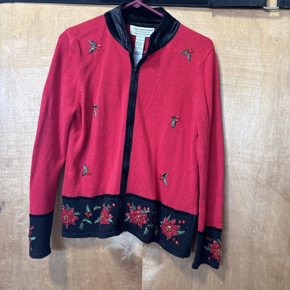 Embroidered Red and Black Women's Jacket Medium